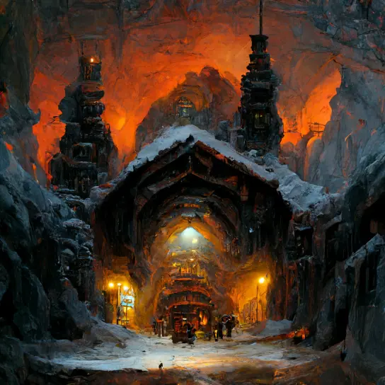 Rocky mine entrance and underground route artwork